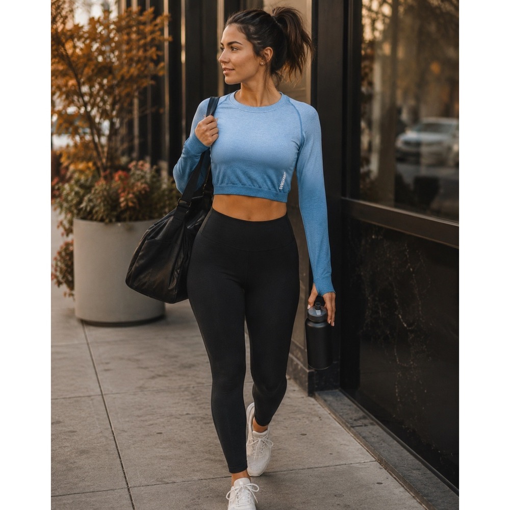 Gymshark Blue Ombré Long Sleeve Cropped Workout Top Large